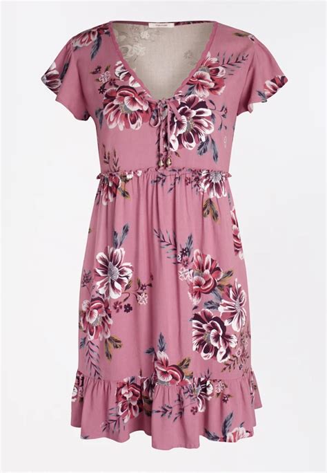 Pink Floral Lace Up Babydoll Dress Maurices