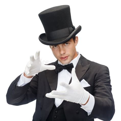 Magician In Top Hat Showing Trick Stock Image Image Of Isolated