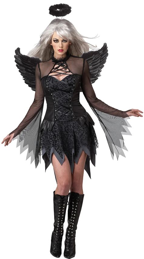 Halloween Women Sexy Fallen Angel Costume Black Lace Drak Angel Cosplay