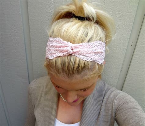 Pretty Pink Twist Stretch Lace Headband By Vintagebowboutique