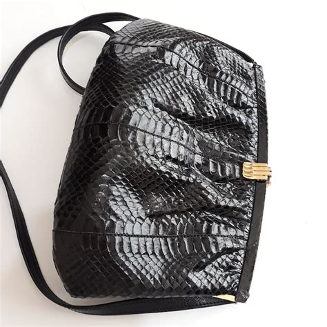 Genuine Snakeskin Handbag Black Crossbody Bag Women Purse Etsy