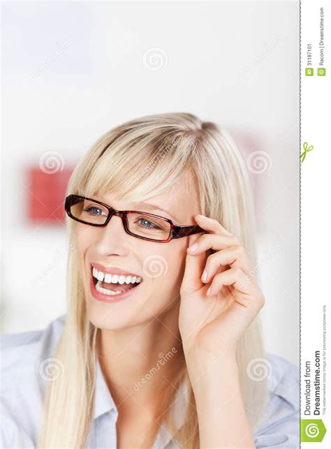 Laughing Woman Wearing Glasses Stock Image Image 31187101