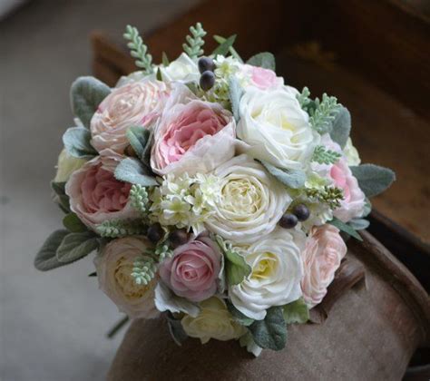 Cabbage Roses Bouquets Real Touch Blush Ivory Roses Peonies Lambs Ears