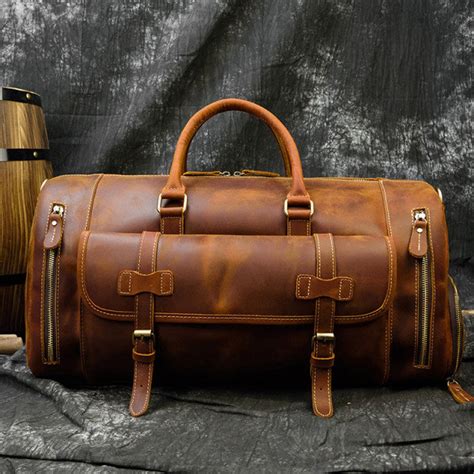 Leather Duffle Bag Large Travel Bag Mens Leather Weekend Bag Etsy