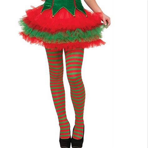 Christmas Winter Stockings Women Elf Tights Striped Red Green Christmas Fancy Costume Knee