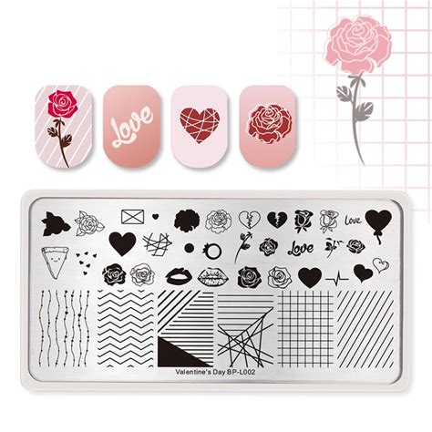 Born Pretty Nail Stamping Plates Rectangle Line Rose Layer Manicure Diy