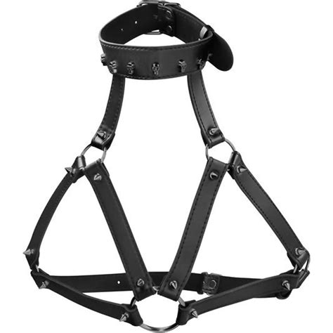 Ouch Skulls And Bones Bonded Leather Harness With Spikes One Size