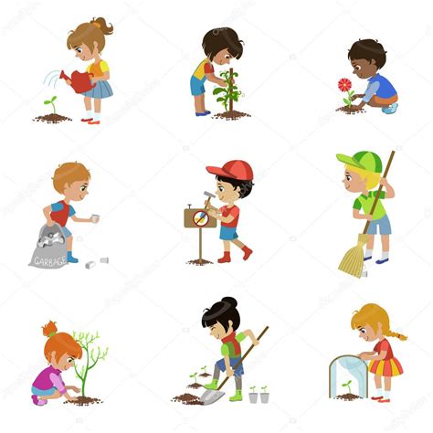 Kids Gardening Illustrations Set — Stock Vector © Topvectors 108616094