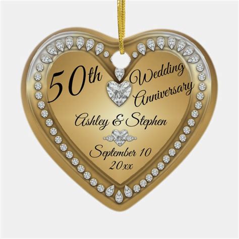 50th Wedding Anniversary Gold Diamonds Keepsake Ceramic Ornament Zazzle