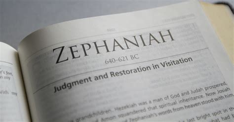 Judgment of judah and jerusalem, chapter 1 v. Bible open to Book of Zephaniah, Zephaniah Summary