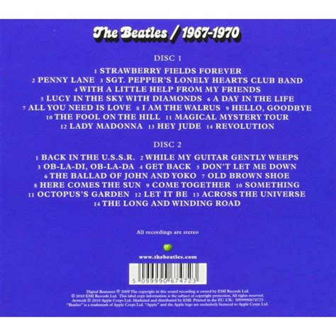 The Beatles 1967 1970 Digitally Remastered Audio Cd