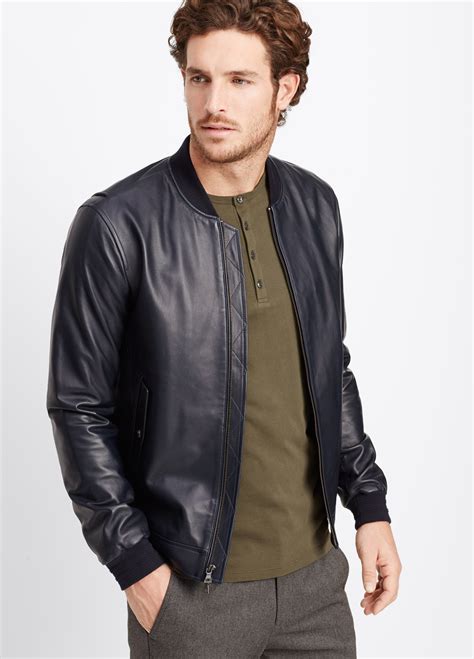Vince Leather Bomber Jacket In Blue For Men Lyst