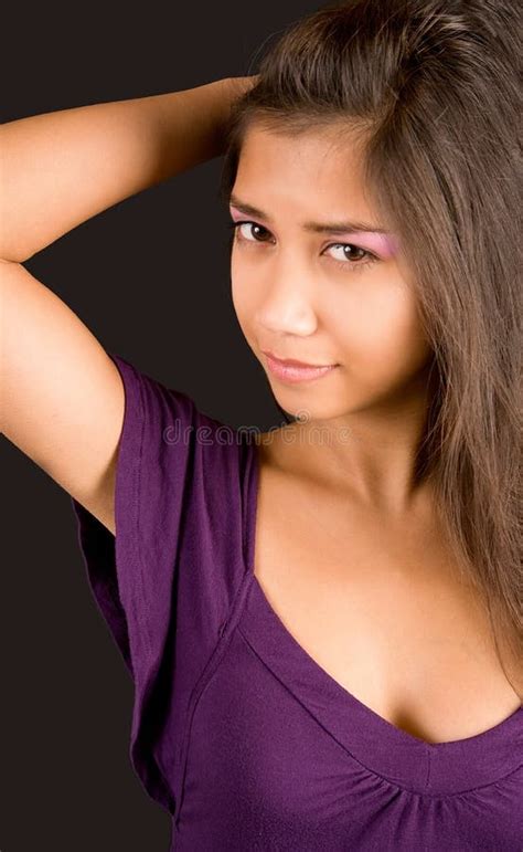beautiful brunette lady posing in a purple dress stock image image of apparel gorgeous 7290339
