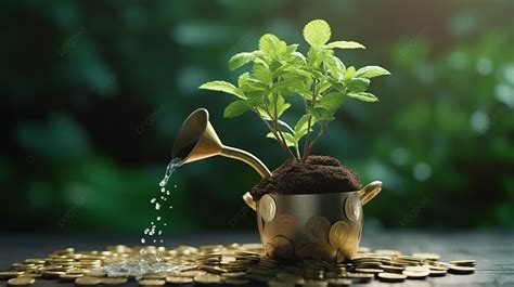 Money Tree Growth 3d Rendered Coin Watering Concept For Investment