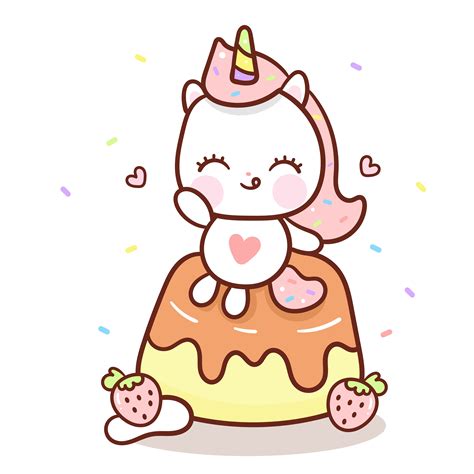 Cute Unicorn Vector Pudding Cartoon Sweet Food Pastel Isolated On White