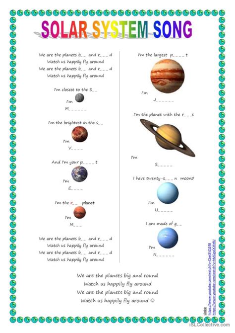 Song For Kids Planets Solar Syste English Esl Worksheets Pdf And Doc