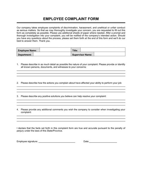 Employee Complaint Form Template By Business In A Box Employee