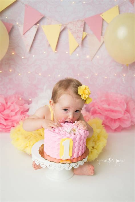 Pink And Yellow Cake Smash Happy Birthday Decor Girly Birthday Party