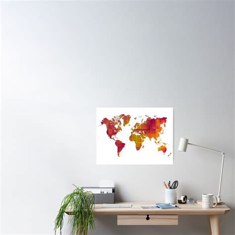 World Map Orange Cube Map Worldmap Poster By Jbjart Redbubble