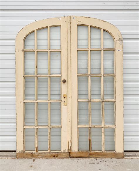 Pair Of 15 Lite Painted Arched Antique French Doors Antiquities Warehouse