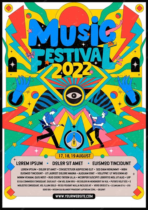 Premium Vector Music Festival Poster In Colorful Groovy Psychedelic Style
