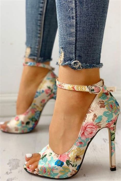 Floral Heelsheels High Heels Colorful Heels Flower Heels Shoe Fashion Stilettoes Ankle