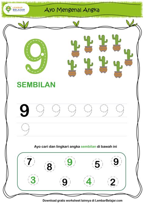 Menulis Angka Arsip - Lembar Belajar - Lembar Kerja Calistung tk