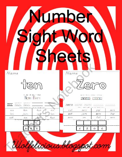Teachers Notebook Sight Words Number Words Sight Words Kindergarten