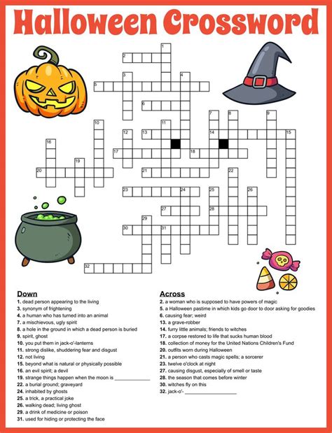 The Halloween Crossword Puzzle Is Shown In This Printable Version