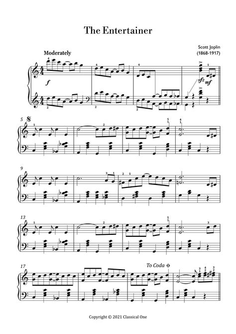 Joplin The Entertainer Easy Piano Sheet Music Classical Music Music Score Digital Music Score