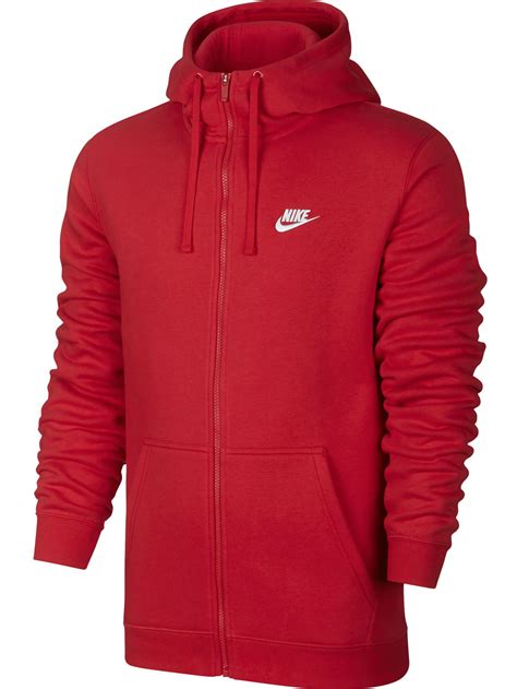 Nike Nike Club Fleece Full Zip Longsleeve Mens Hoodie Redwhite