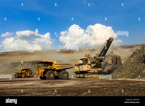 Loading Coal Into A Mining Dump Truck Queensland Australia Stock Photo