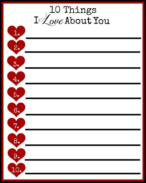 10 Things I Love About You Free Valentine Printable Valentines