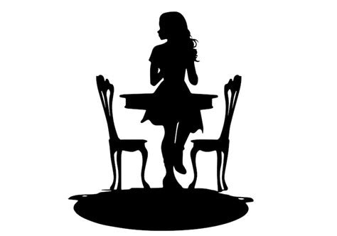 Premium Vector Silhouette Of A Woman Sitting At A Table In Front Of A