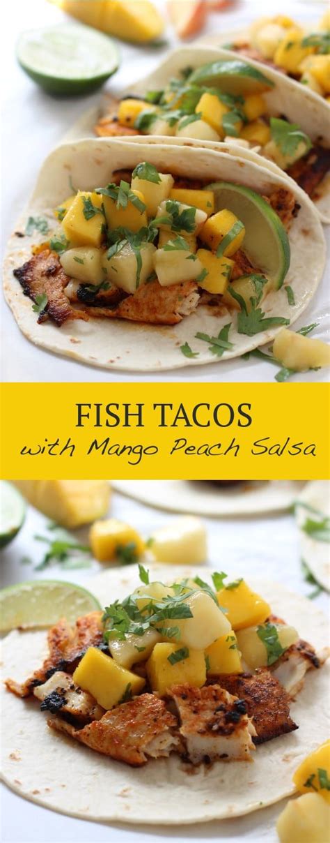 Authoryamilka hayes arrange fish pieces, side by side, in a wire grilling basket. Fish Tacos with Mango Peach Salsa | Recipe | Mango peach ...