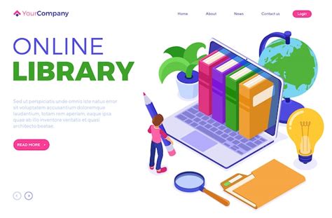 Premium Vector Online Library Landing Page Template