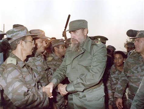 Meeting With Cuban Internationalists In Angola Fidel Castro Greets Cuban Soldiers During