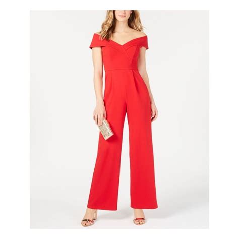 xscape pants and jumpsuits xscape womens red short sleeve off shoulder evening wide leg