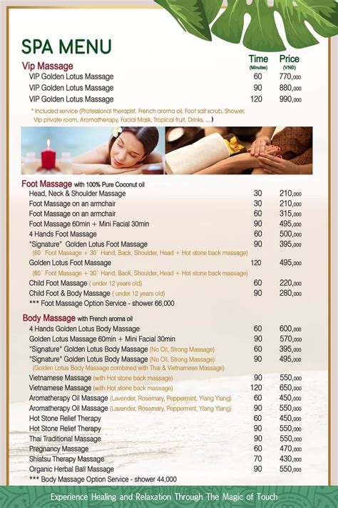 The Price Of Massage Service In District 1 District 3 District 7 Golden Lotus