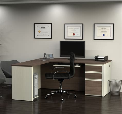 Modern L Shaped Office Desk In White Chocolate And Antigua