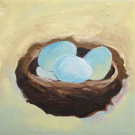 Easters T Oil Painting On Canvas Blue Eggs Nest