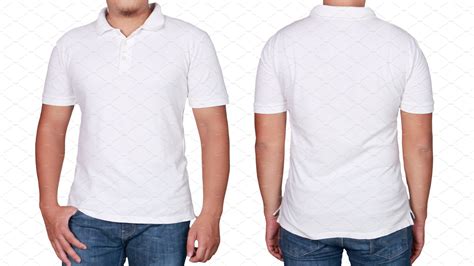 White Polo T Shirt Mock Up Front And Back View Isolated Male Model