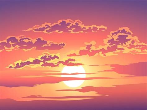 Premium Vector Dramatic Sky Over The Sea Background Drawing Sunset