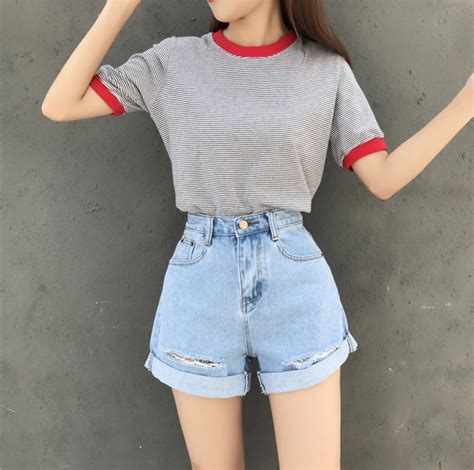Korean High Waisted Shorts Summer Outfit Fashion Style Girl Korean Girl Fashion Ulzzang