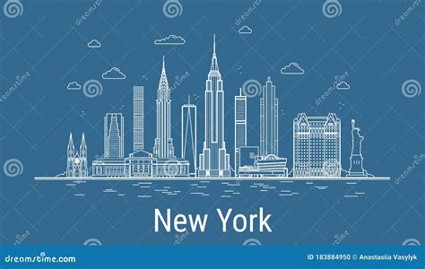 New York City Line Art Vector Illustration Stock Vector Illustration