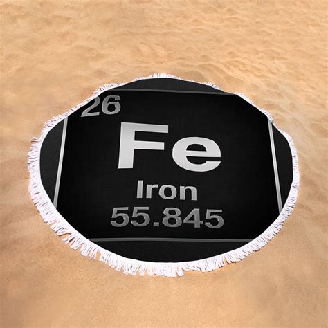 Periodic Table Of Elements Iron Fe On Black Canvas Round Beach