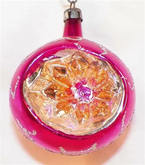 Mercury Glass Christmas Ornament Indent Hot Pink Silver Glitter Gold