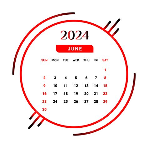 Calendrier Du Mois De Juin 2024 Rouge Et Noir Vecteur Png Calendrier