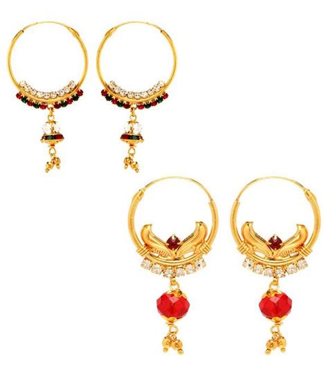 Explore latest designer collections for gold bali, jhumkas, gold drop earrings, dangle, studs gold earrings are pieces of jewels that go with all outfits that you wear, be it modern or traditional. Gold Plated Daily Wear Hanging Earring Combo by GoldNera ...