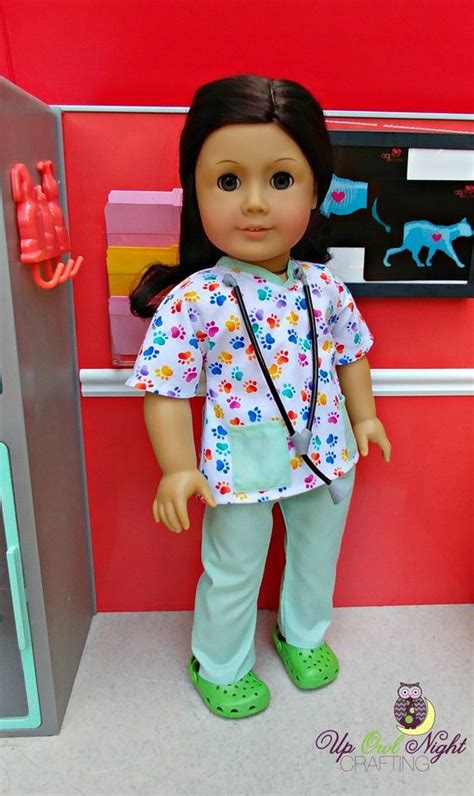 doll vet scrubs complete outfit in paw pattern american made to fit your 18 girl doll etsy